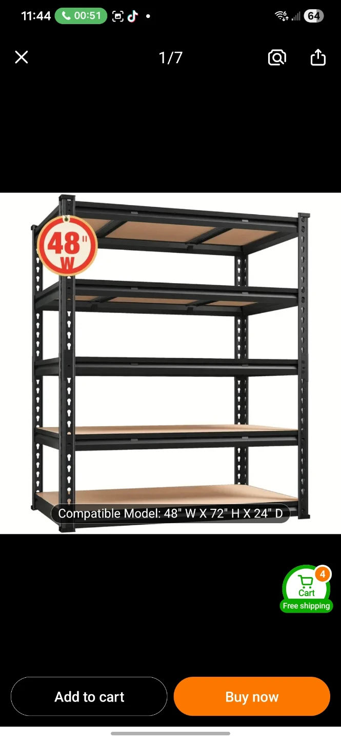 Metal Shelving Unit 48"x72"x24"
