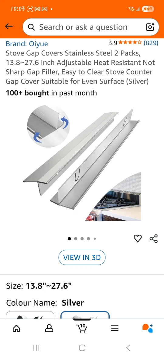 Stainless Steel Stove Gap Covers - Silver