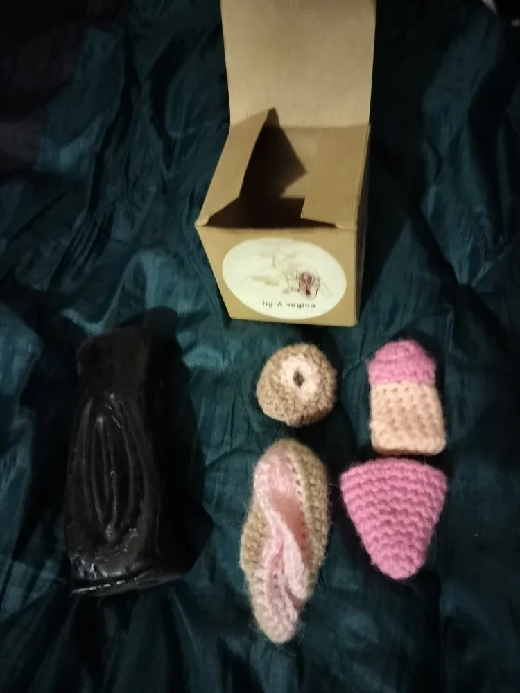 Four Play crochet finger puppets & vagina candle