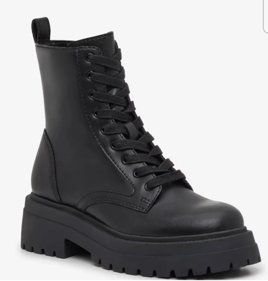 Black Lace-Up Platform Ankle Boots, Size 7