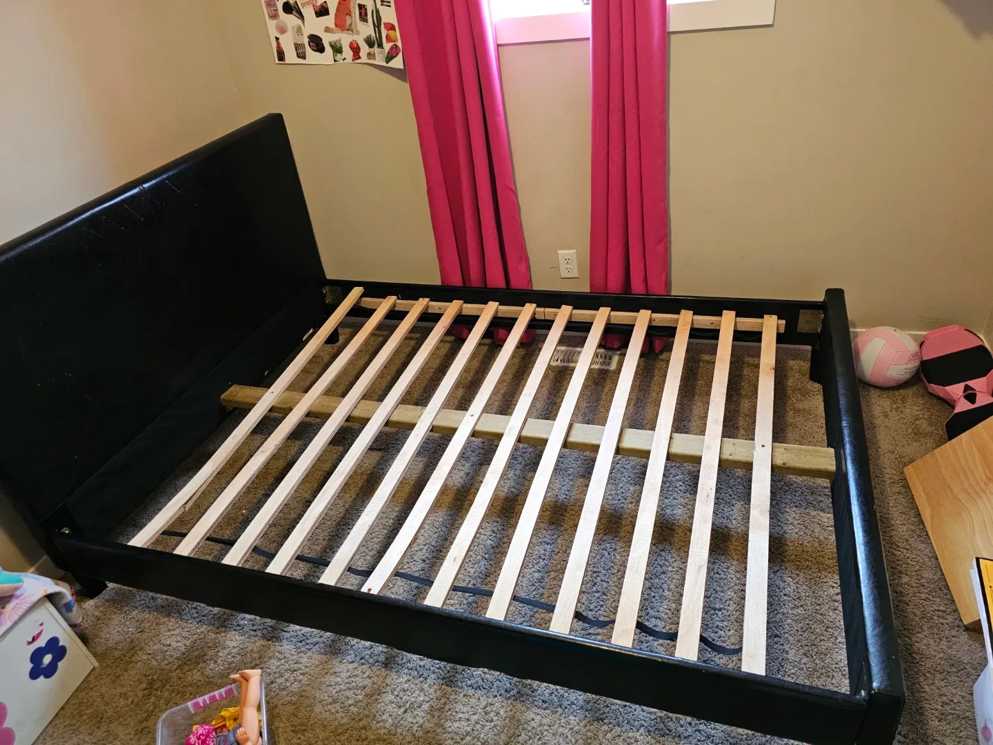 Black Faux Leather Queen Bed Frame & mattress image indicator(4)