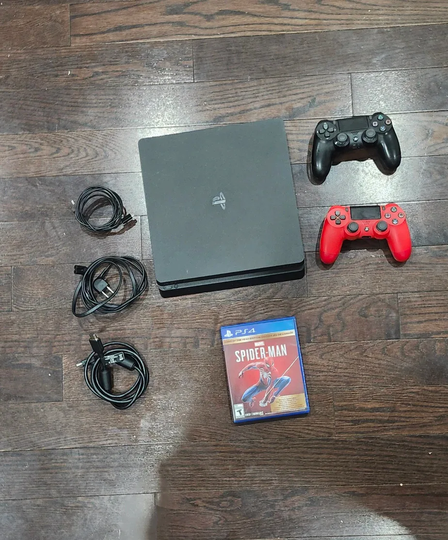 PlayStation 4 Slim with Red Controller & Spider-Man Game