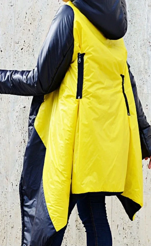 Yellow & Black Asymmetrical Padded Winter Jacket image indicator(5)