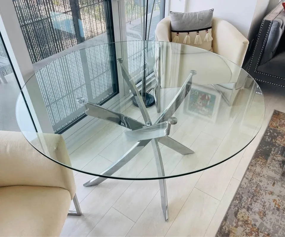 Round Glass Dining Table, Chrome Base