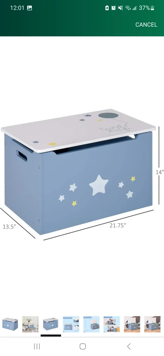 Blue Kids Toy Storage Box (21.75" x 13.5" x 14")