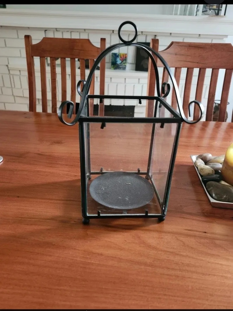 Black Metal & Glass Candle Lantern