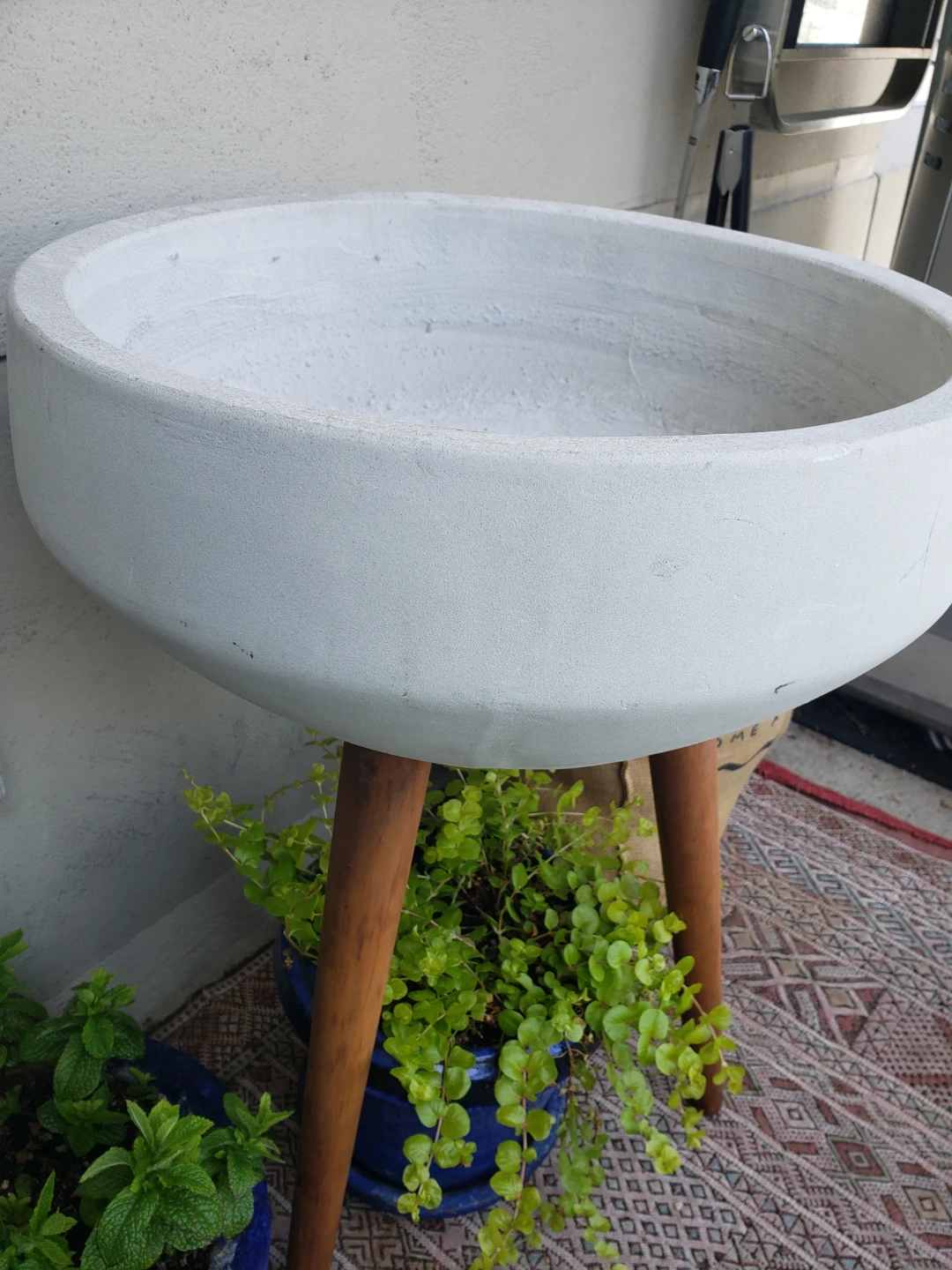Concrete Planter Bowl with Wood Legs - photo 3