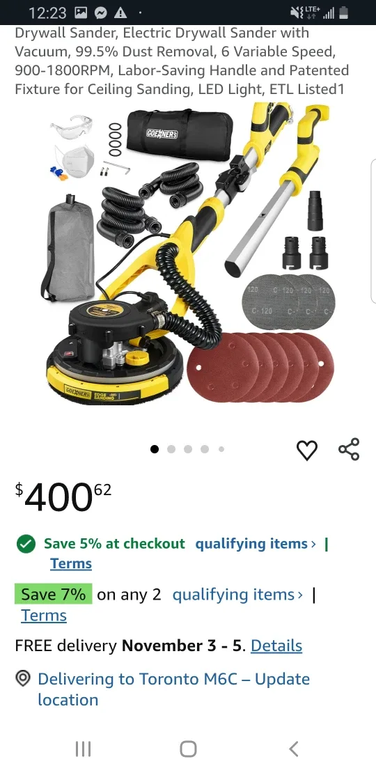 COERNERS Electric Drywall Sander with Vacuum