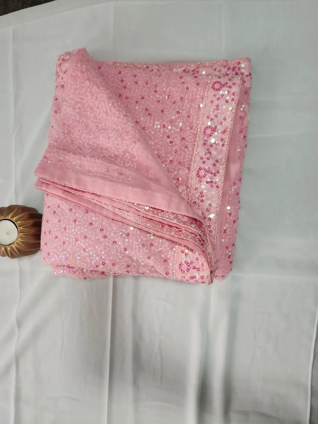 Pink Sequin georgette saree/ for pickup image indicator(2)