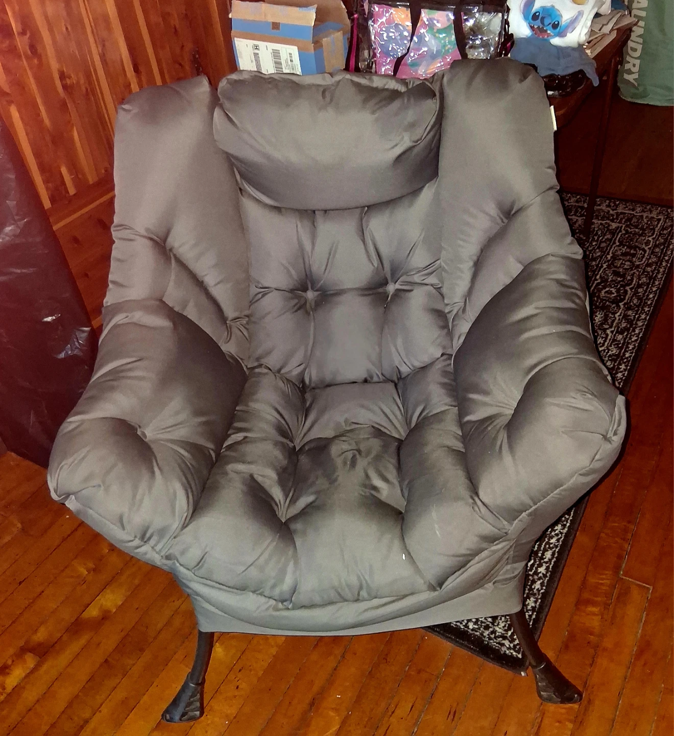 Gray Papasan Chair with Headrest