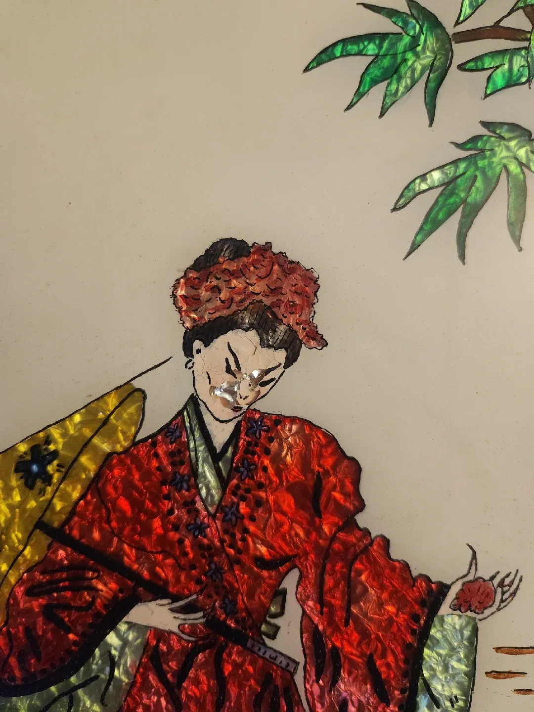 80s Vintage Asian Art Framed Painted Glass image indicator(3)