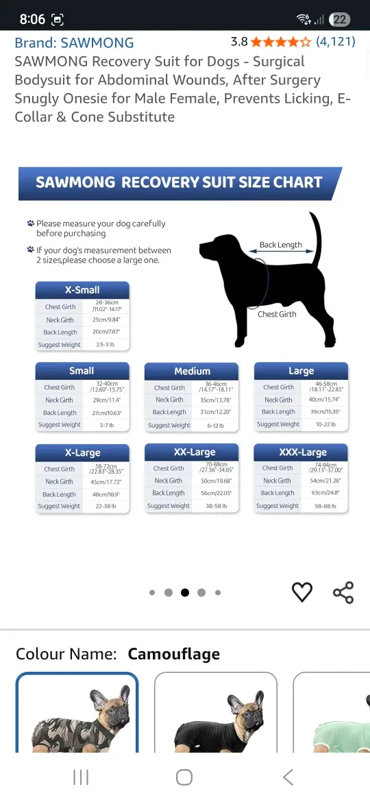 Camo Dog Recovery Suit - Size L image indicator(7)