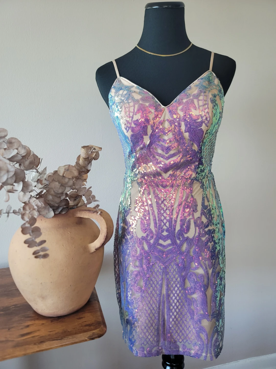 City Studio Strapless Iridescent Sequin Dress Sz 5