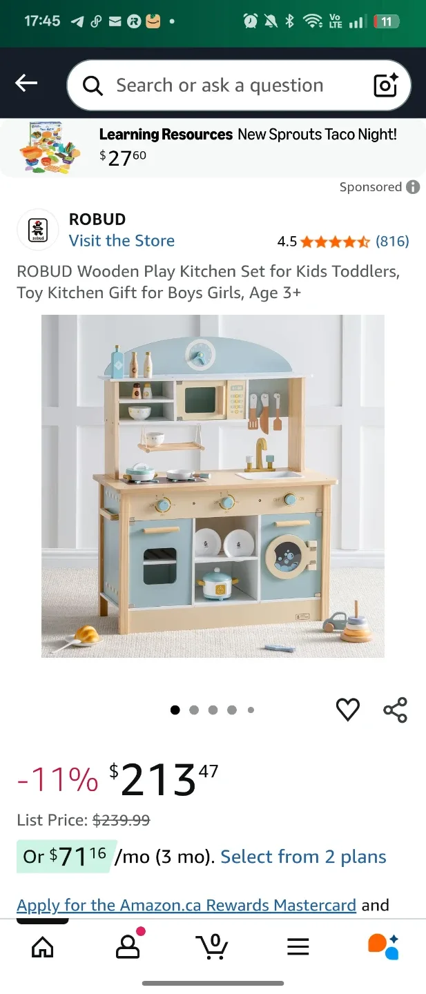 ROBUD Wooden Play Kitchen Set for Kids Green and Gold