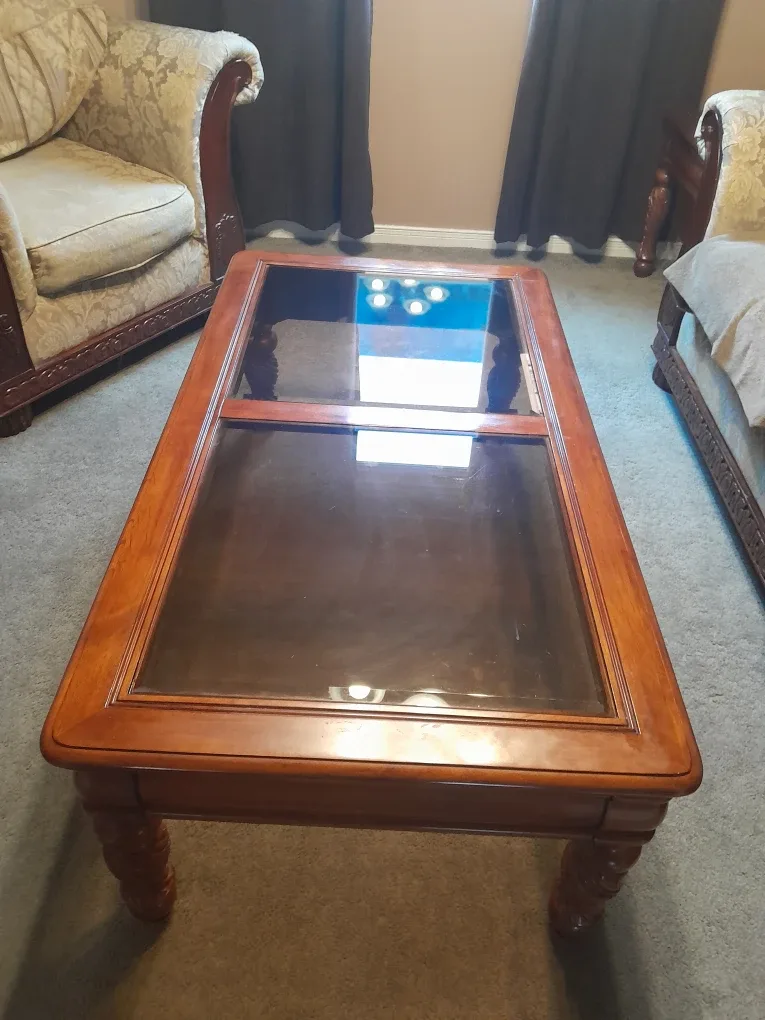 Glass Top Wooden Coffee Table
