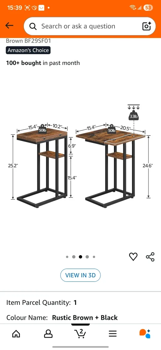 HOOBRO Foldable End Table - Rustic Brown & Black image indicator(6)
