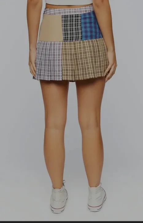 Patchwork Pleated Mini Skirt - small image indicator(4)