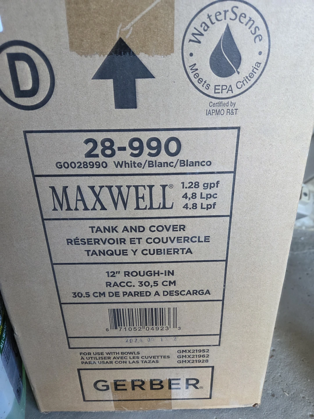 Gerber Maxwell Tank and Cover - White