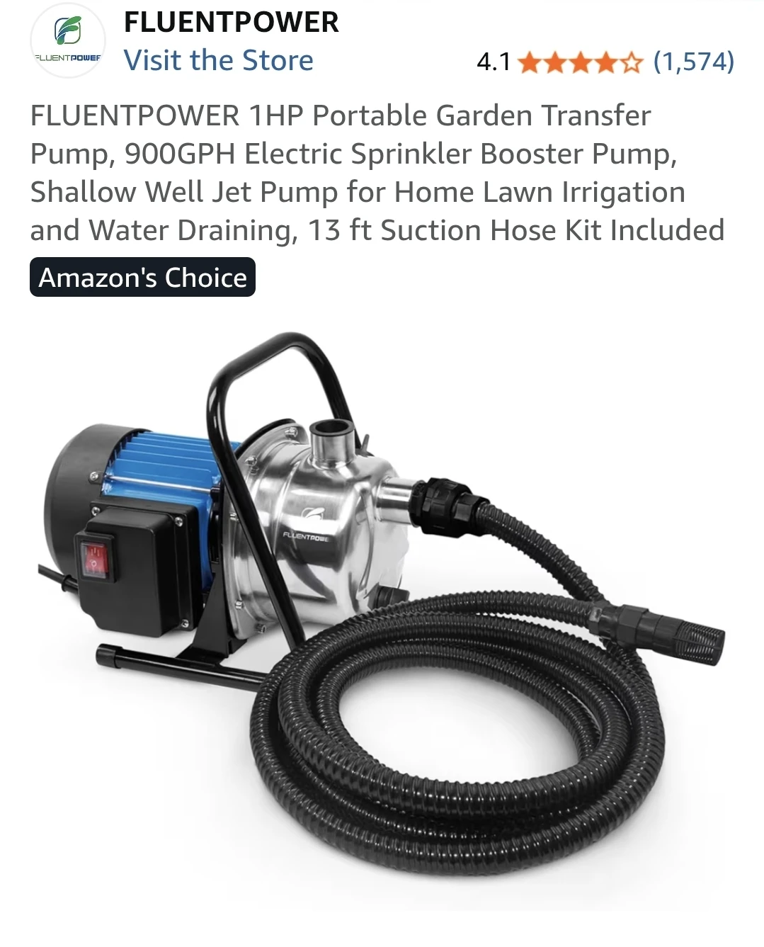 FLUENTPOWER 1HP Portable Garden Transfer Pump