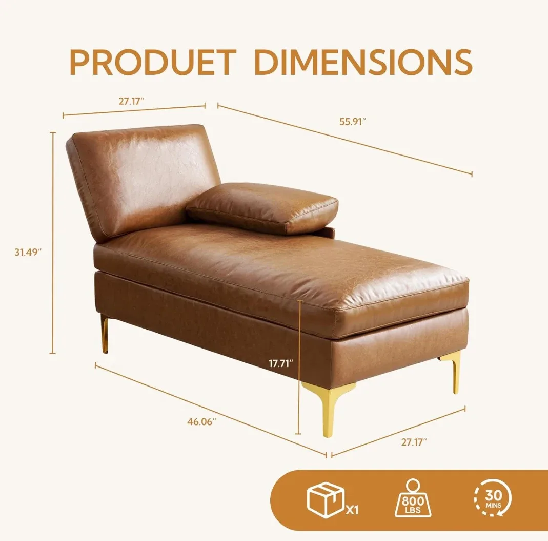 Faux Leather Chaise Lounge Sofa (Assembled NEW) image indicator(2)