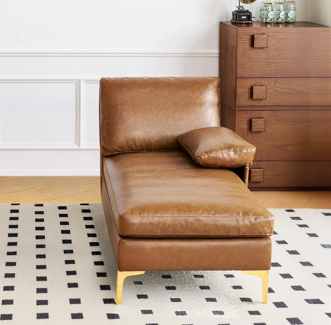 Faux Leather Chaise Lounge Sofa (Assembled NEW) image indicator(3)