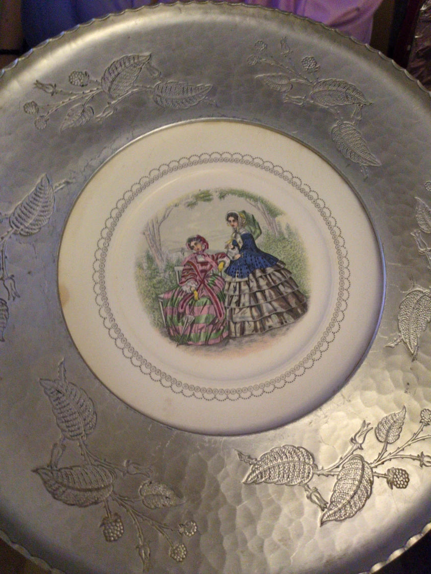 Vintage Hammered Aluminum Tray with Central Plate