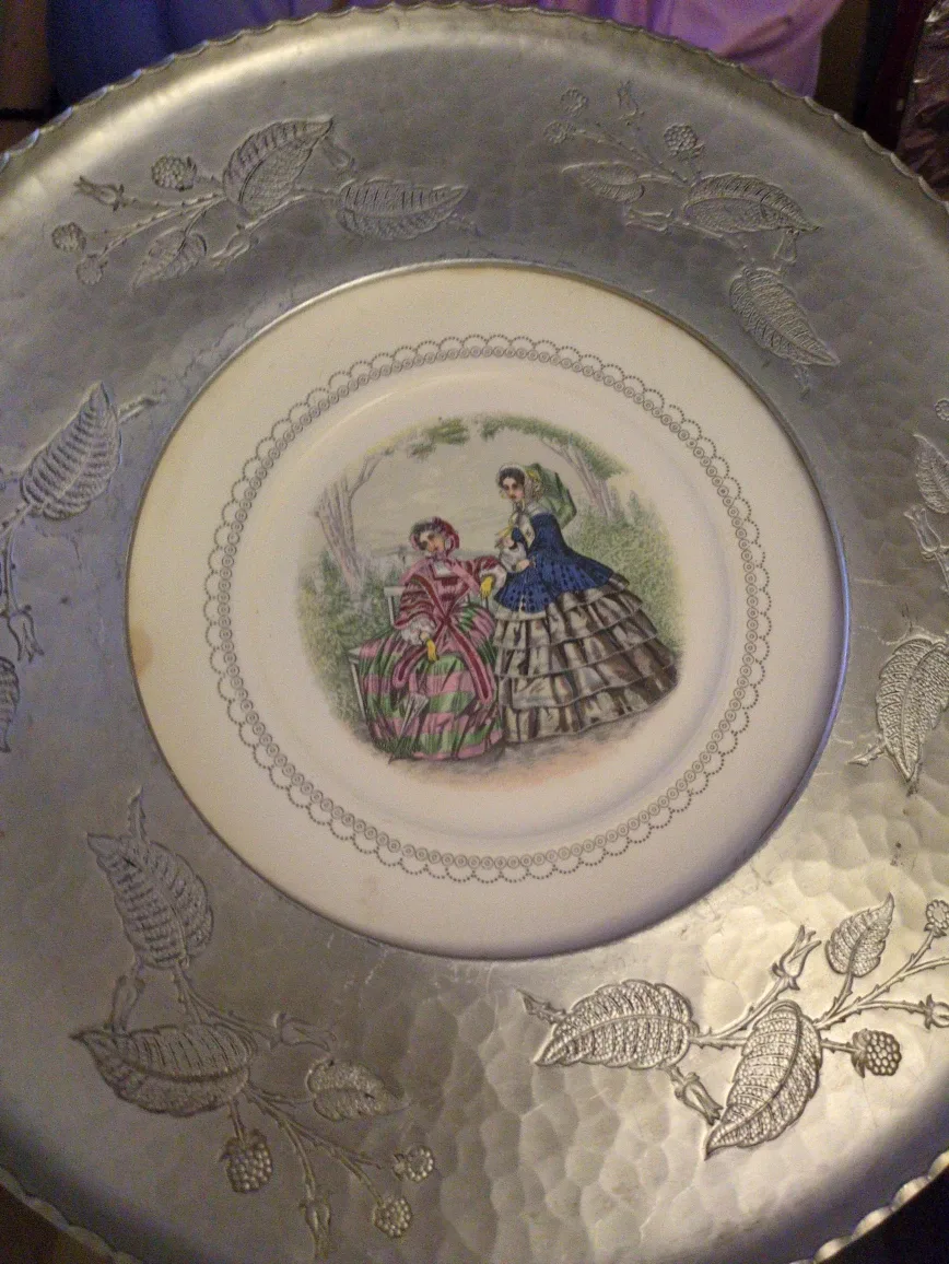 Vintage Hammered Aluminum Tray with Central Plate