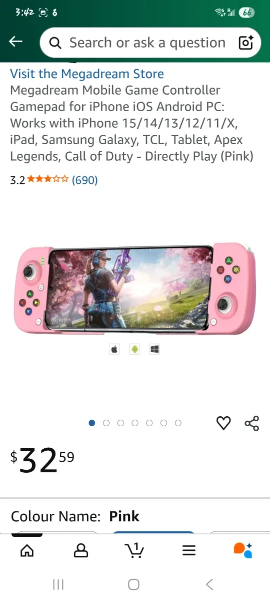 Mobile Game Controller - Pink -NEW