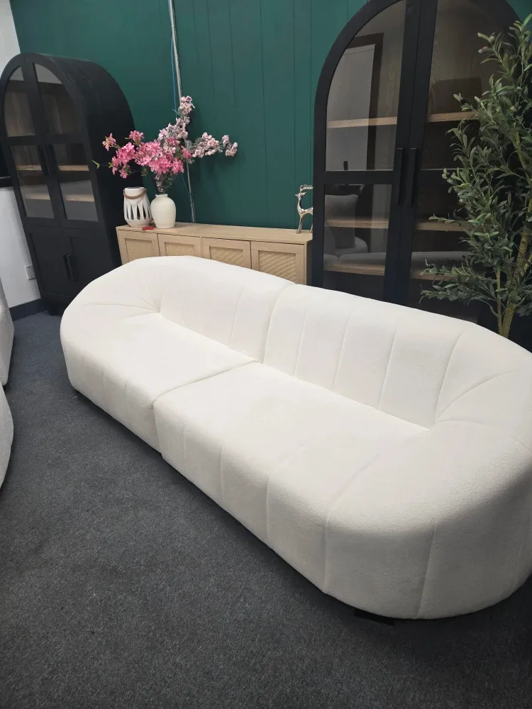 White Boucle Fabric Sofa