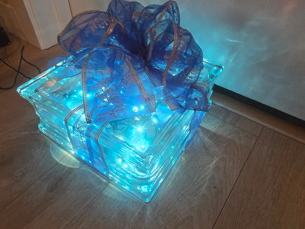 Glass Light-Up Christmas Present Box $15 each. image indicator(2)
