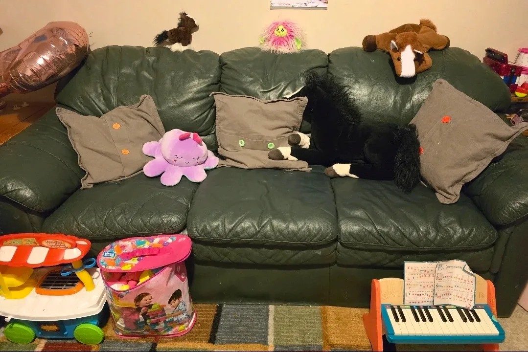 Green Leather Sofa - Used Condition