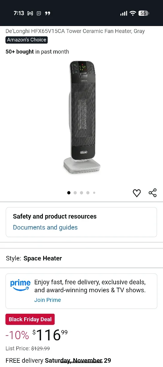 DeLonghi HFX65V15CA Ceramic Tower Heater BRAND NEW! image indicator(6)