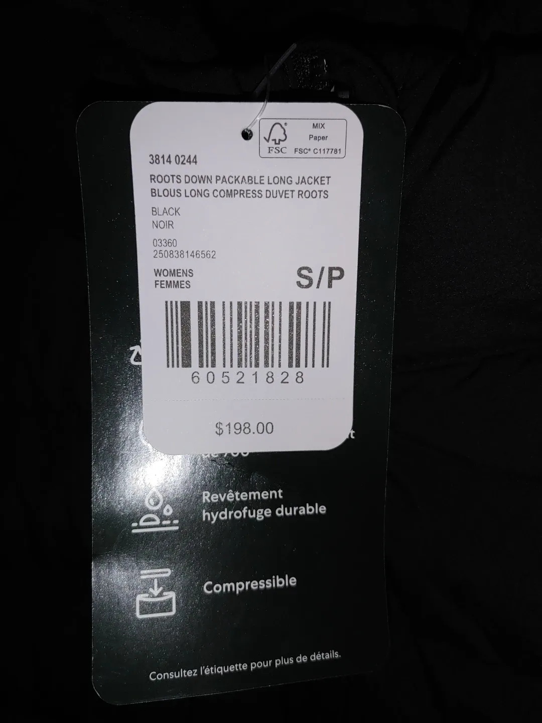 Roots Down Packable Long Jacket - Black, Size S/P image indicator(2)