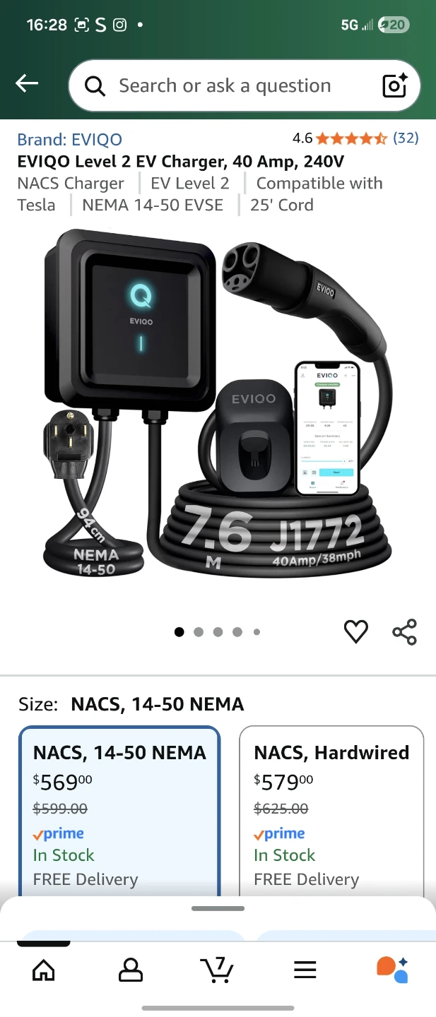 EVIQO Level 2 EV Charger, 40 Amp, 240V
