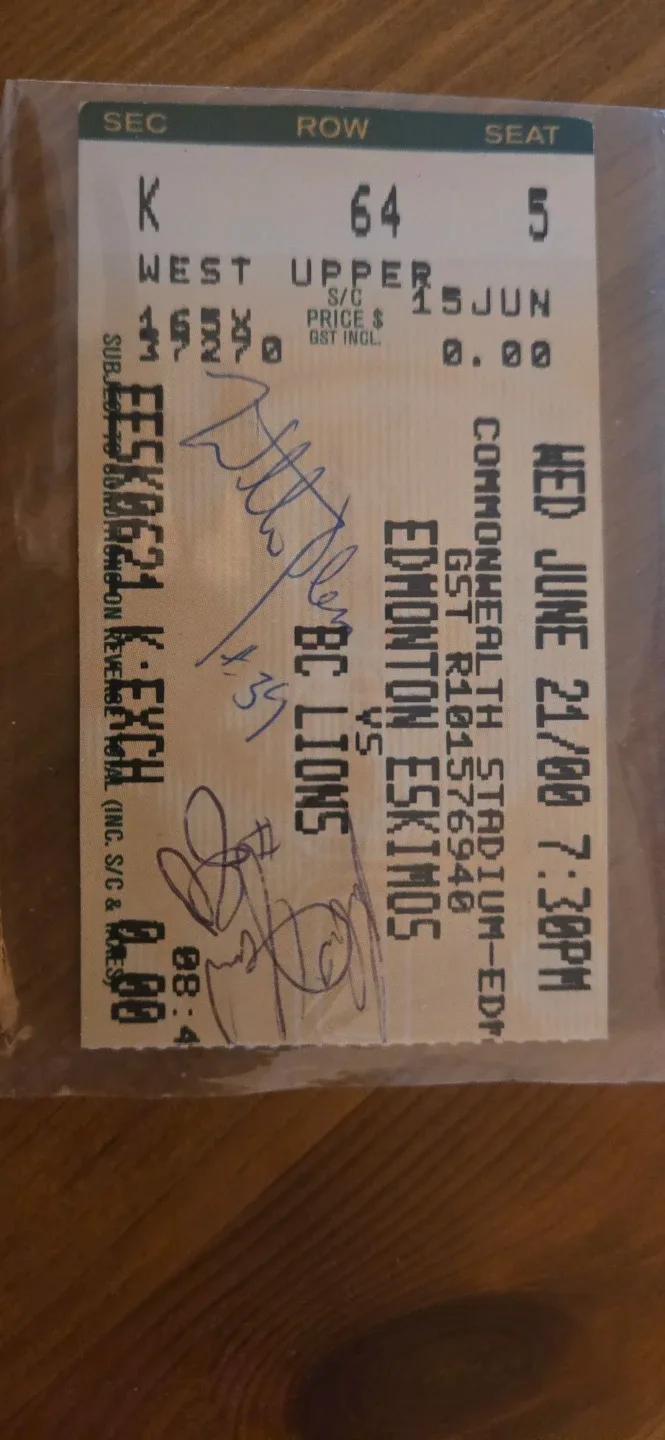 Edmonton Eskimos/Willie please signed ticket