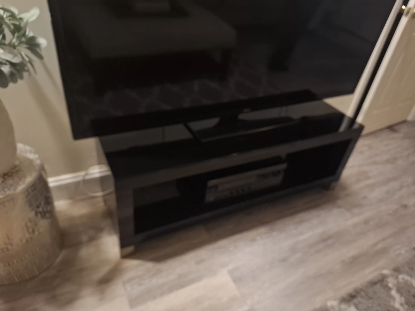 Black TV Stand & Blue Storage Ottoman - photo 2