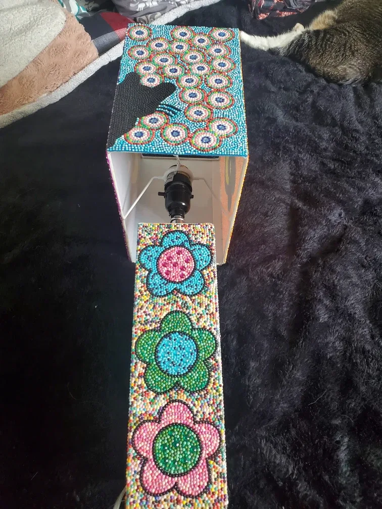 Handcrafted Beaded Table Lamp with Cat Design image indicator(4)