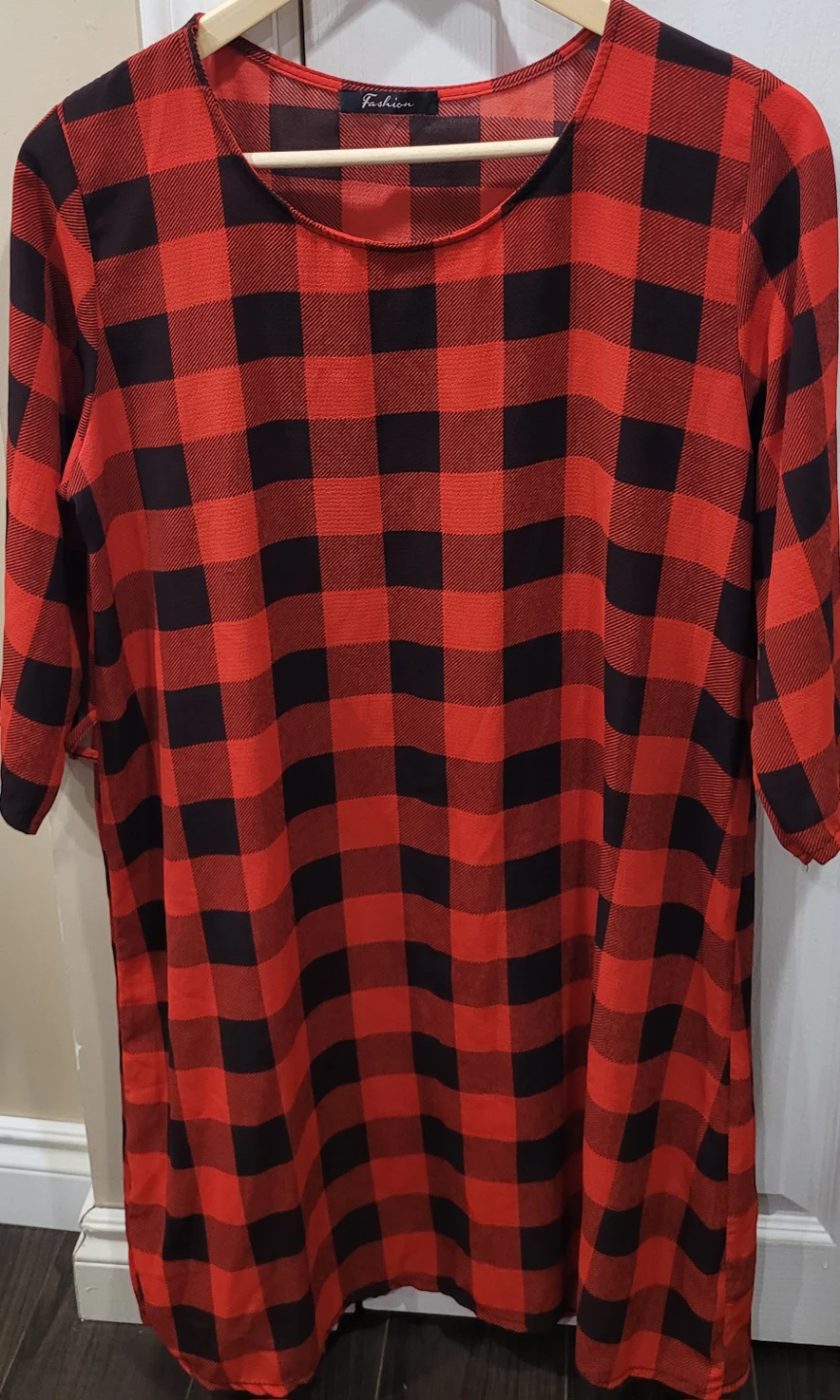 Fashion red & black plaid tunic dress