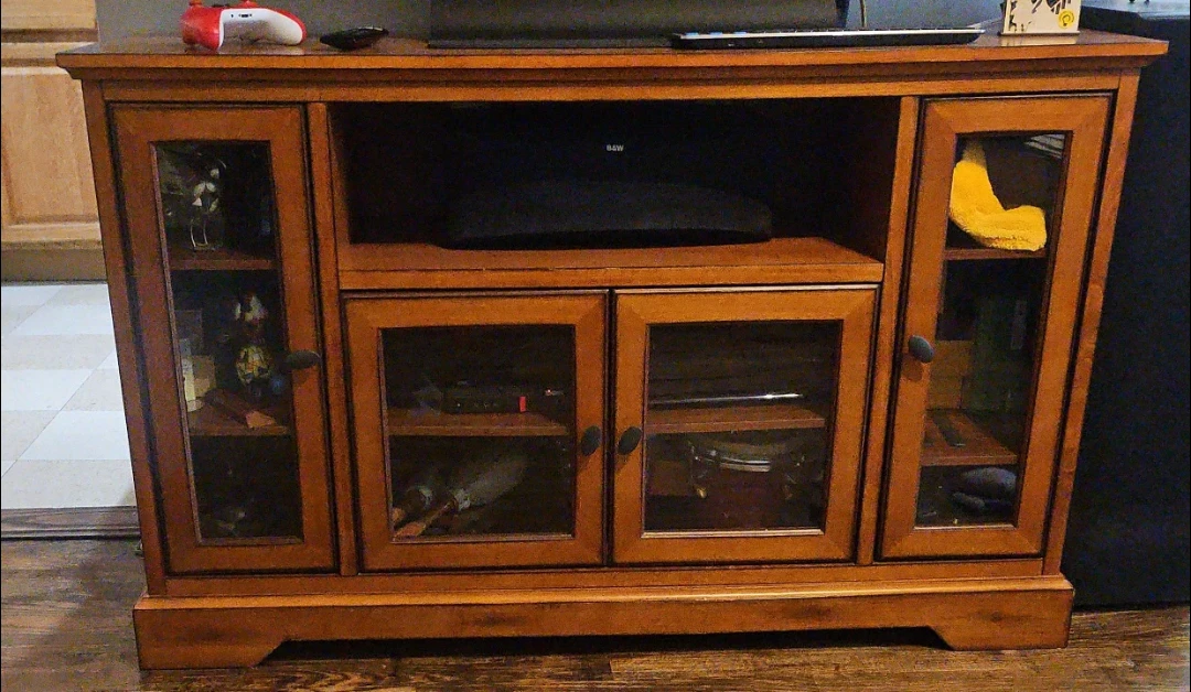 Wooden TV Stand with Glass Doors