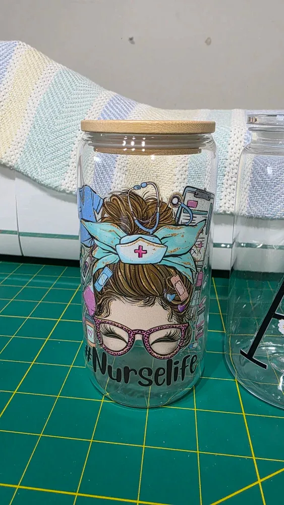 Custom Designed Glass Tumbler with Bamboo Lid & straw 16oz image indicator(4)