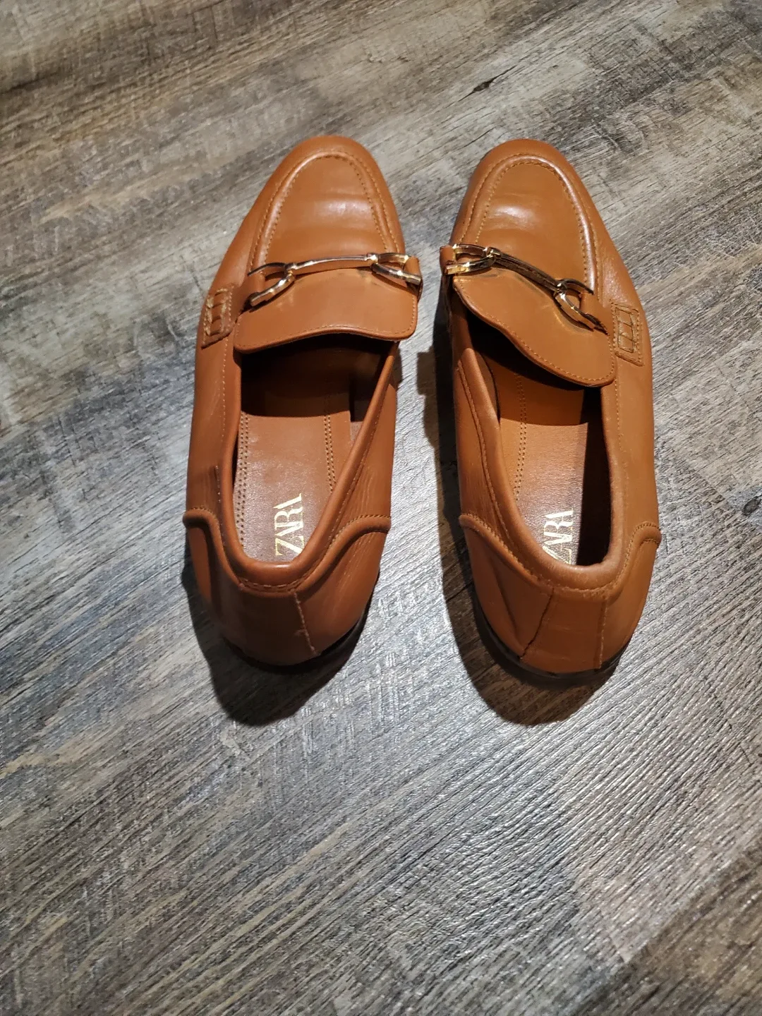 Zara Brown Leather Loafers size 37 image indicator(2)
