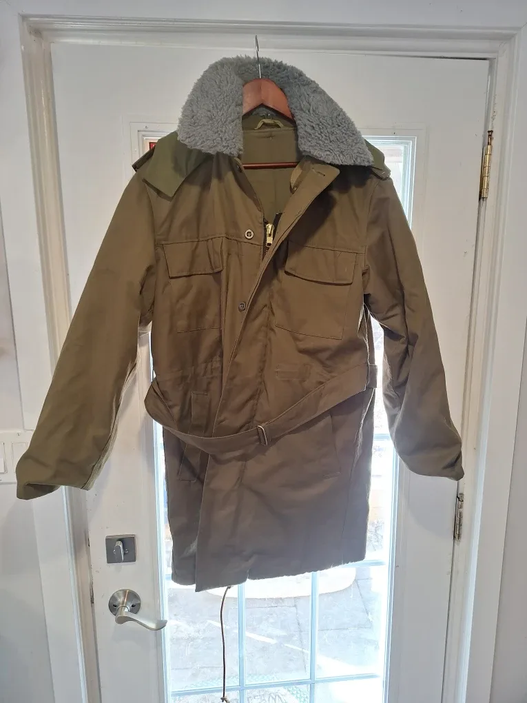 Olive Green Winter Parka with Fur Collar