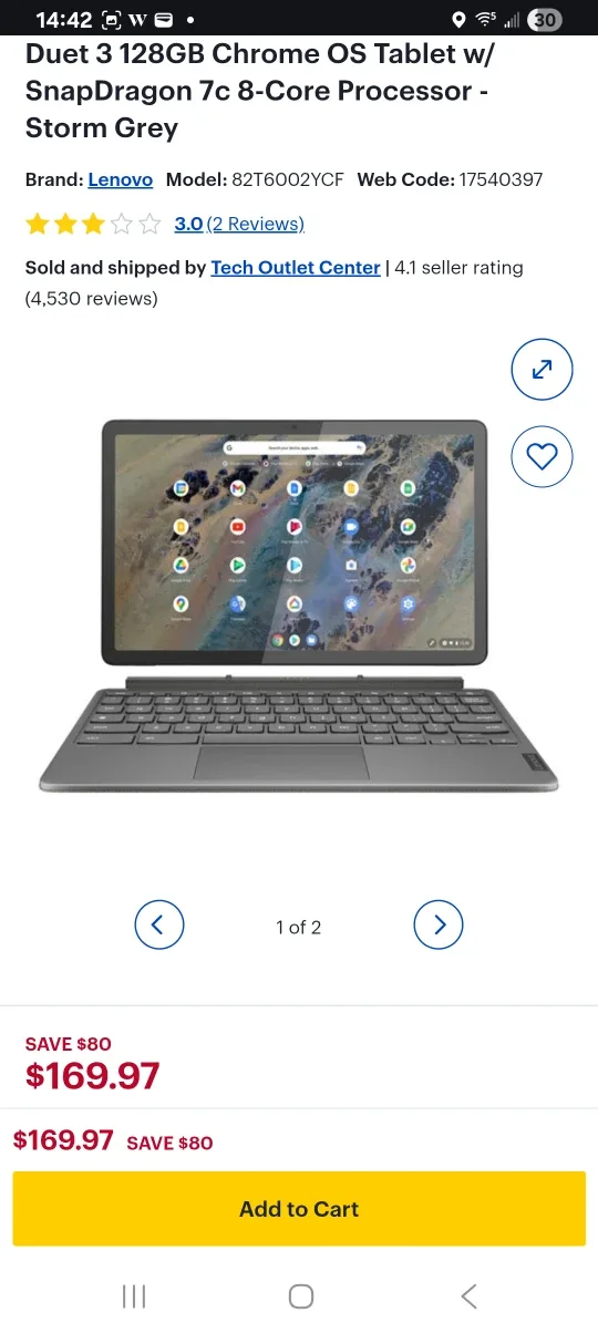 Lenovo Duet 3 128GB Chrome OS Tablet - Storm Grey