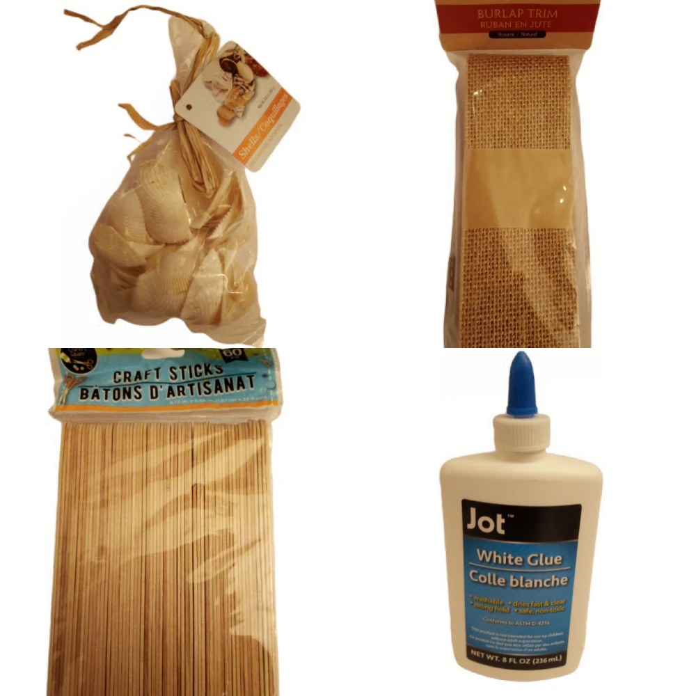 Craft Supplies Bundle: Shells, Sticks, Burlap, Glue