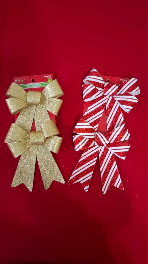 Christmas Bows - Gold & Red/White - Set of 2