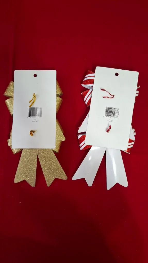Christmas Bows - Gold & Red/White - Set of 2 image indicator(2)
