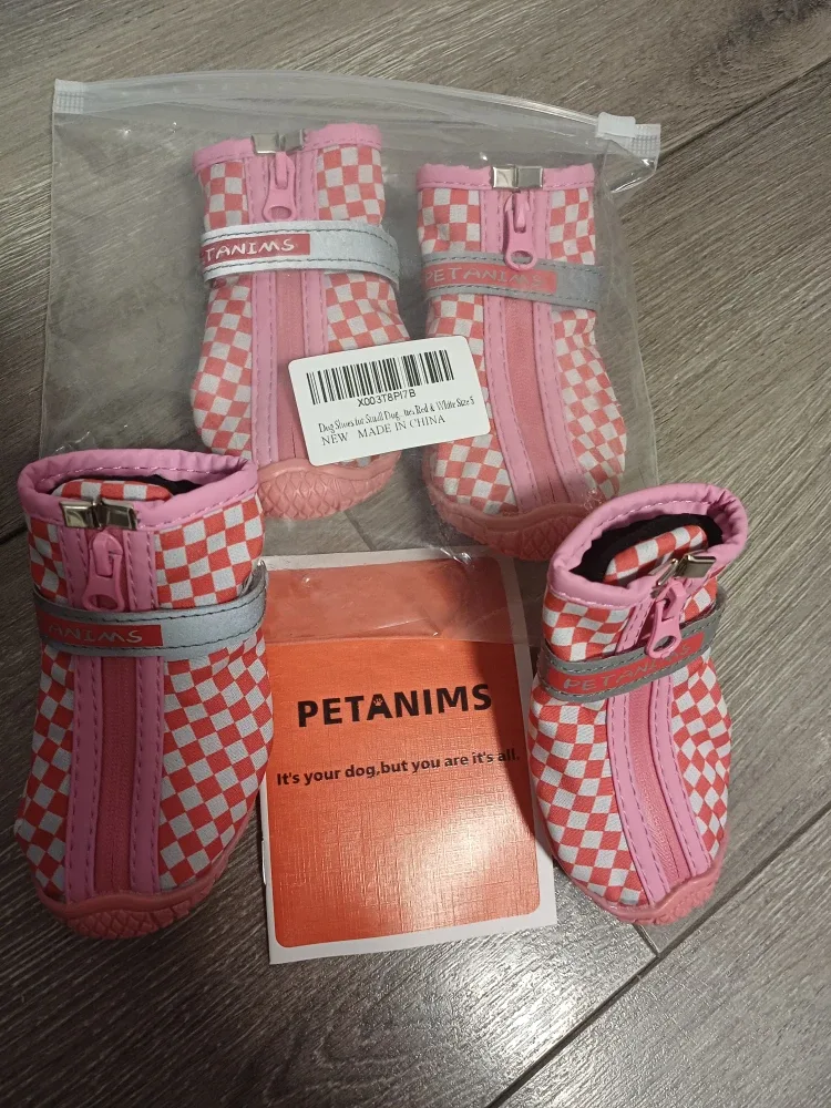 Brand New Petanims Dog Shoes - Pink & White - Size 5 image indicator(3)