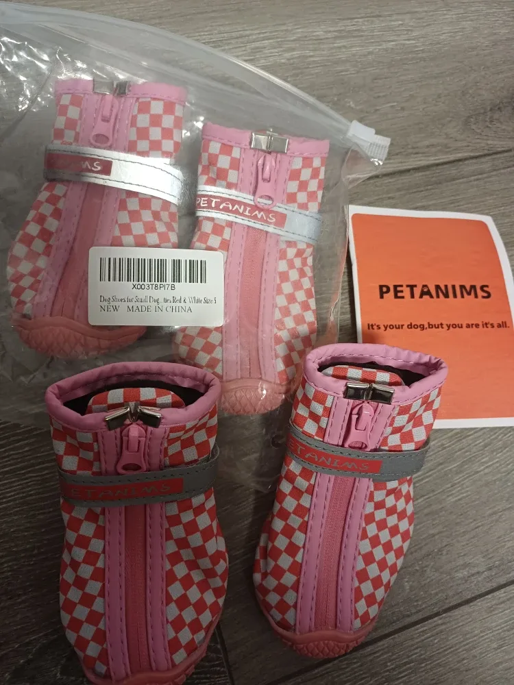 Brand New Petanims Dog Shoes - Pink & White - Size 5 image indicator(5)