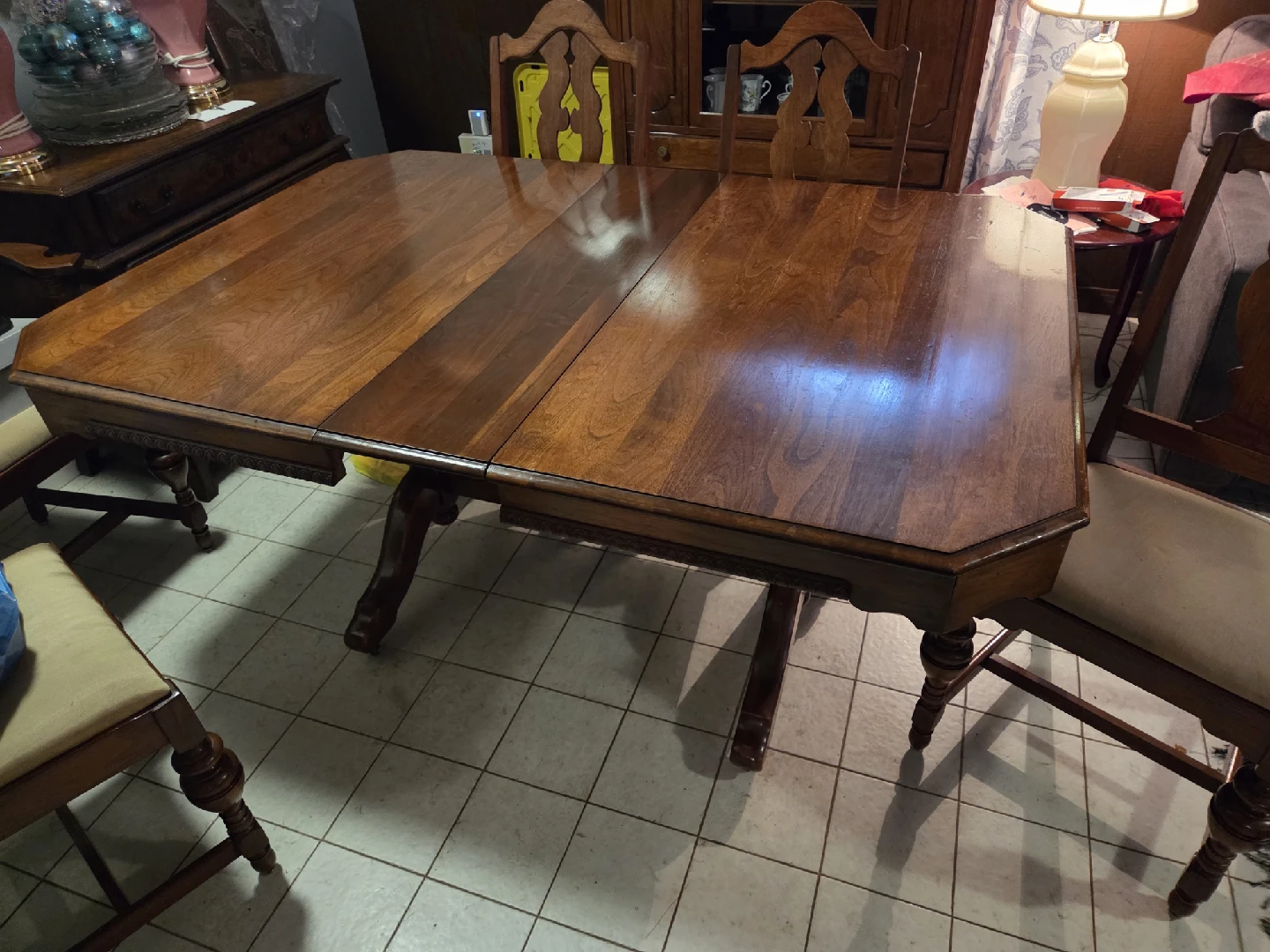 Antique Wooden China Cabinet & Dining Table Set