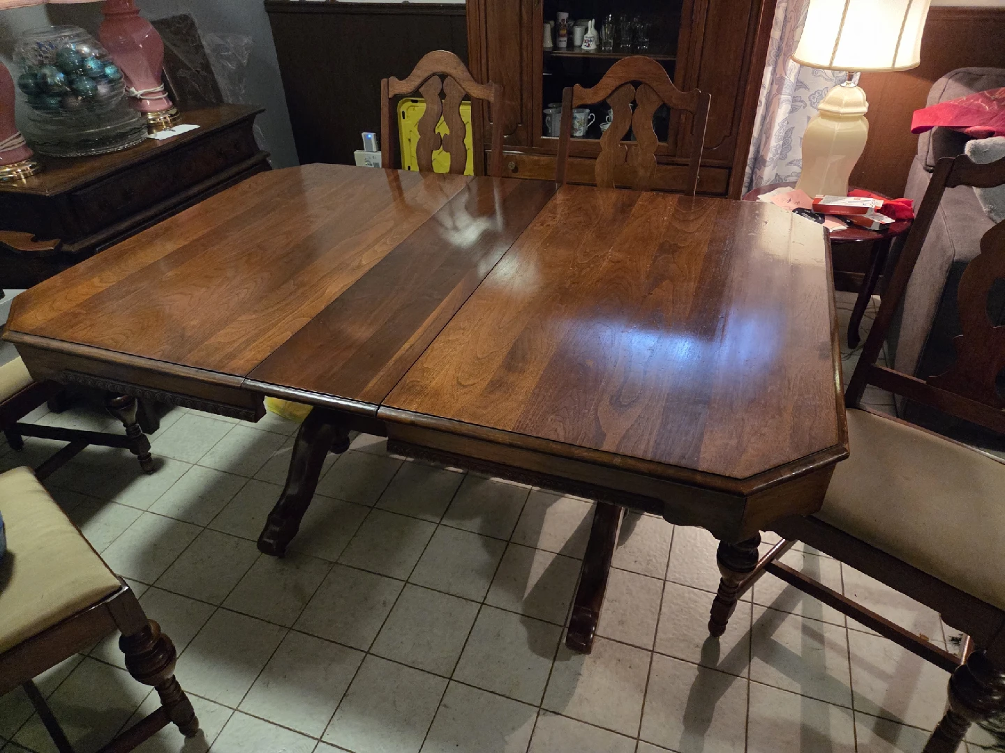 Antique Wooden China Cabinet & Dining Table Set - photo 3
